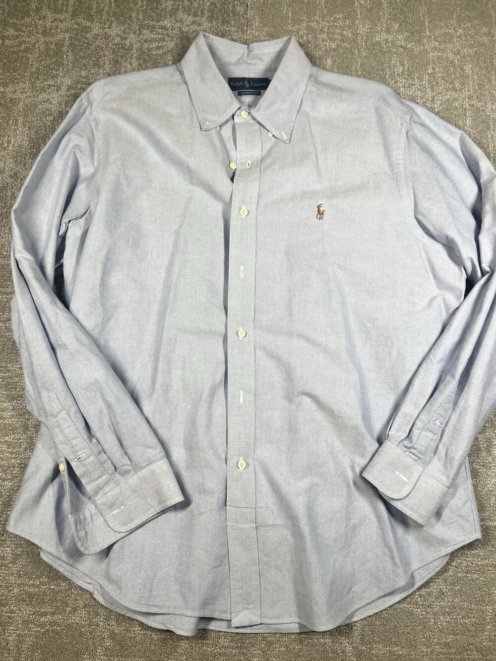 Vintage Ralph Lauren Classic Fit Blue Button Down Dress Shirt Size XL
